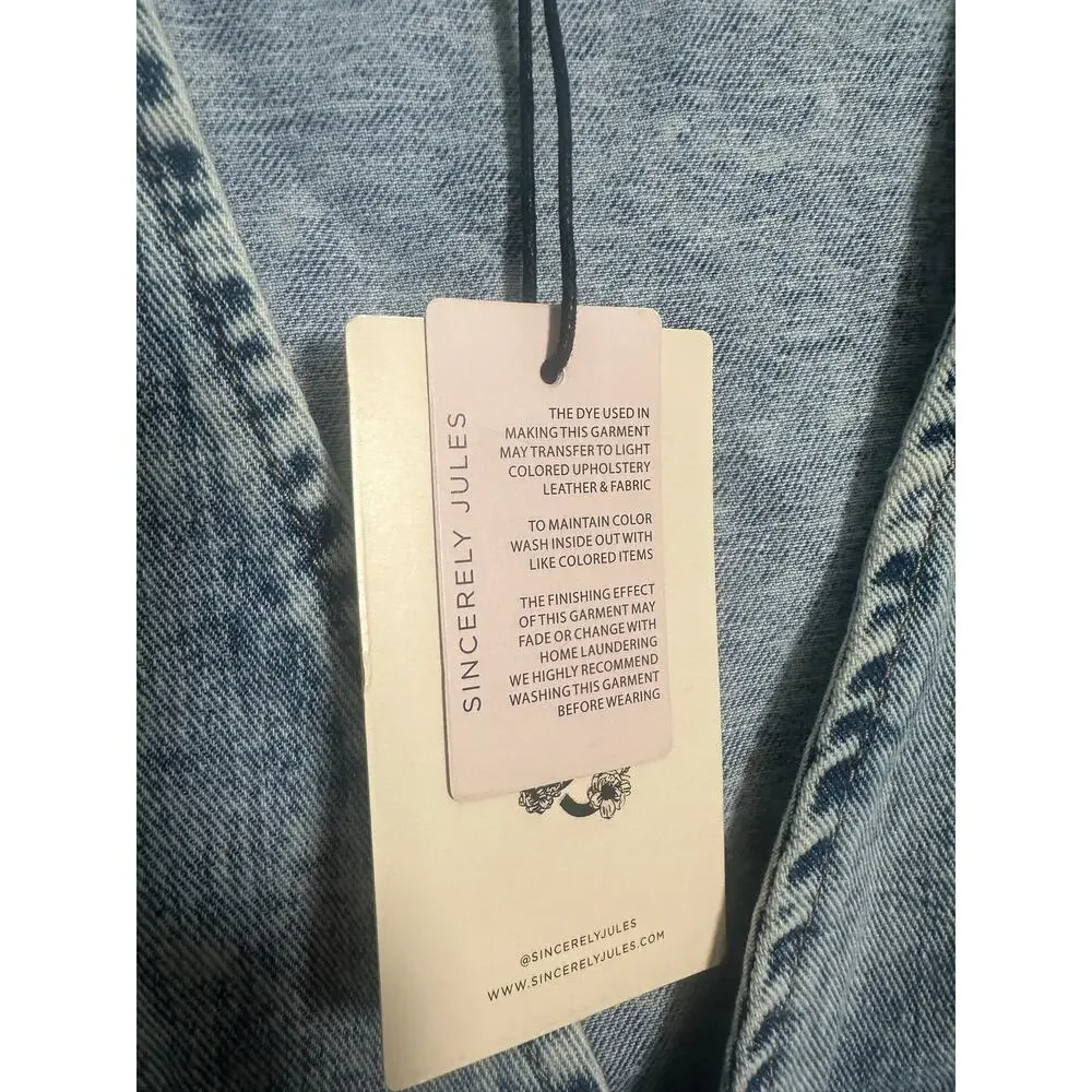 Sincerely Jules cropped tank vnck denim vest acid wash Size small NWT - Picture 7 of 8